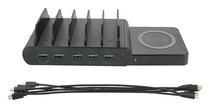 LMP DuoCharge 5+1 Port KC mit Qi2 Ladepad 150W 5x USB-C Ladekabel – Schwarz