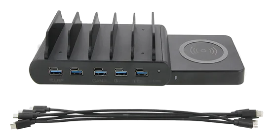 LMP DuoCharge 5+1 Port KC mit Qi2 Ladepad 150W 5x USB-C Ladekabel – Schwarz